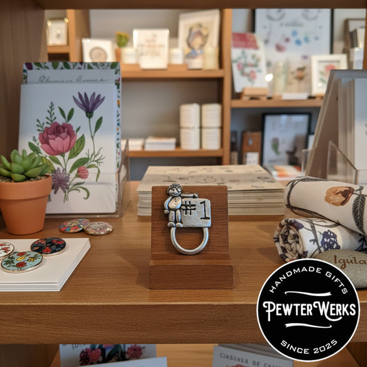 Handmade Pewter Eyeglass / ID Badge Holder Pin 'Number One' Gift Bag Included.