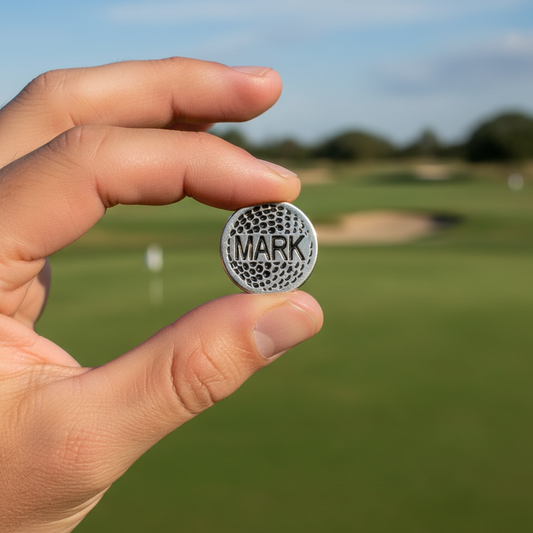 Golf ball and marker on a golf course