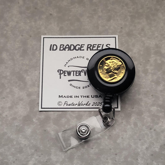 Gold Plated 1943 Mercury Dime Badge Reel