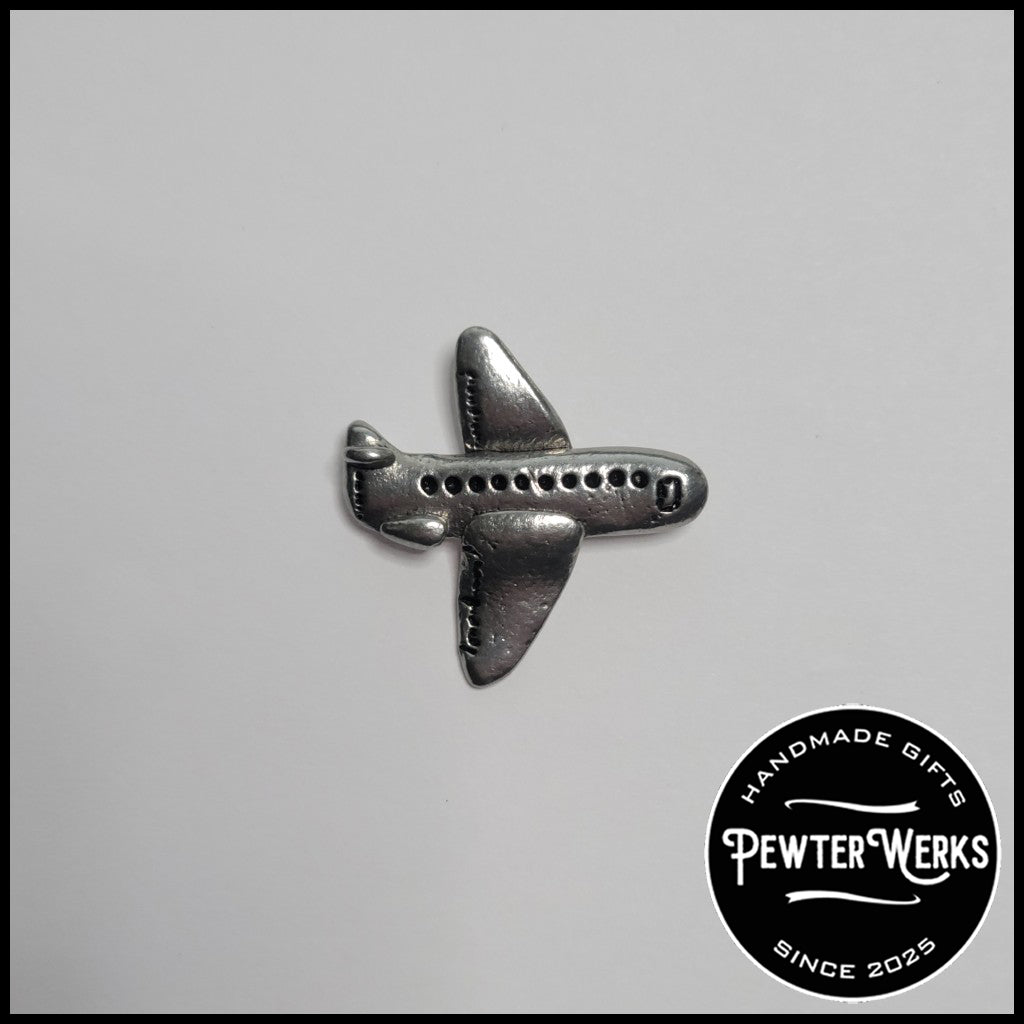 Handmade Pewter Lapel Pin 'Airplane' Gift Bag Included.