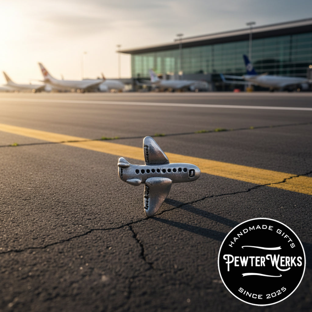 Handmade Pewter Lapel Pin 'Airplane' Gift Bag Included.