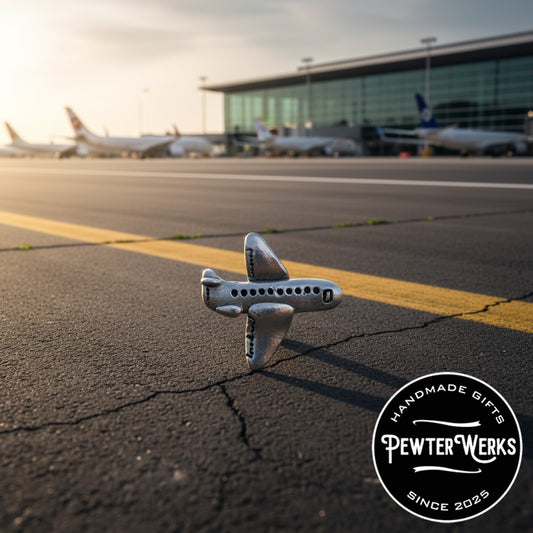 Handmade Pewter Lapel Pin 'Airplane' Gift Bag Included.