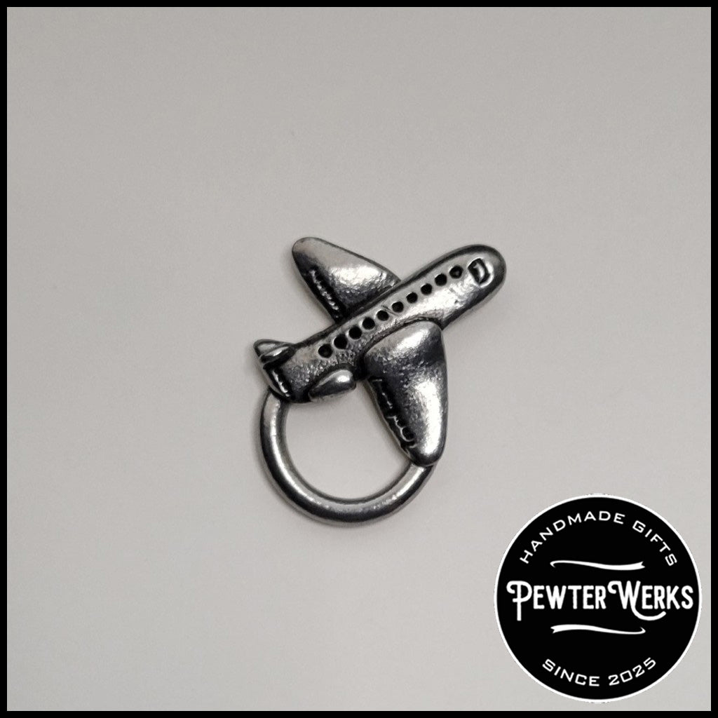 Handmade Pewter Eyeglass / ID Badge Holder Pin 'Airplane' Gift Bag Included.