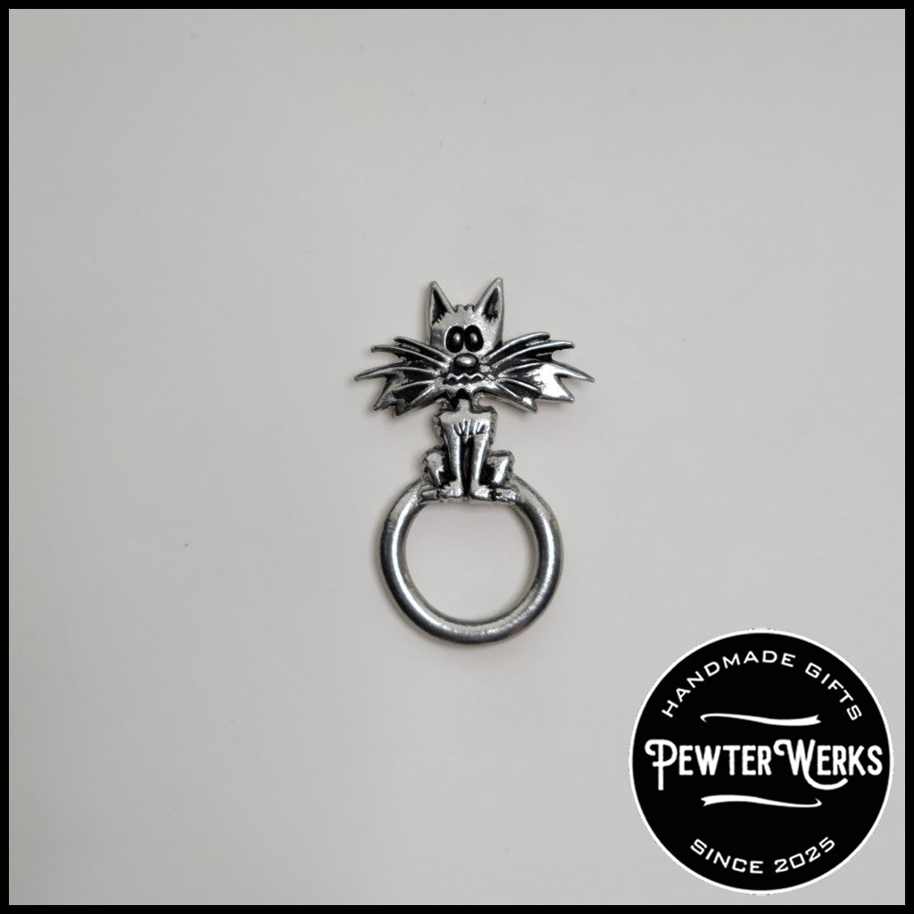 Handmade Pewter Eyeglass / ID Badge Holder Pin 'Alley Cat' Gift Bag Included.