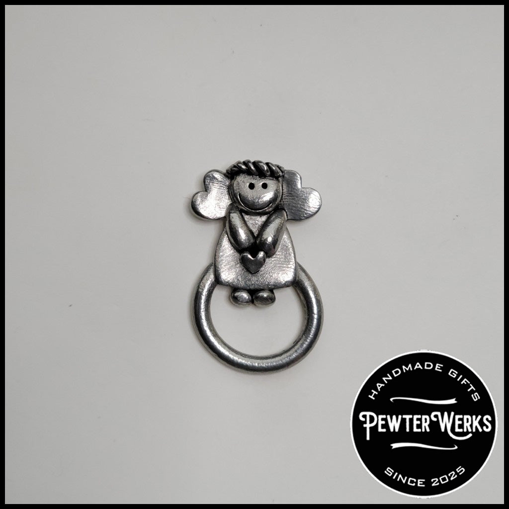 Handmade Pewter Eyeglass / ID Badge Holder Pin 'Angel of Love' Gift Bag Included.