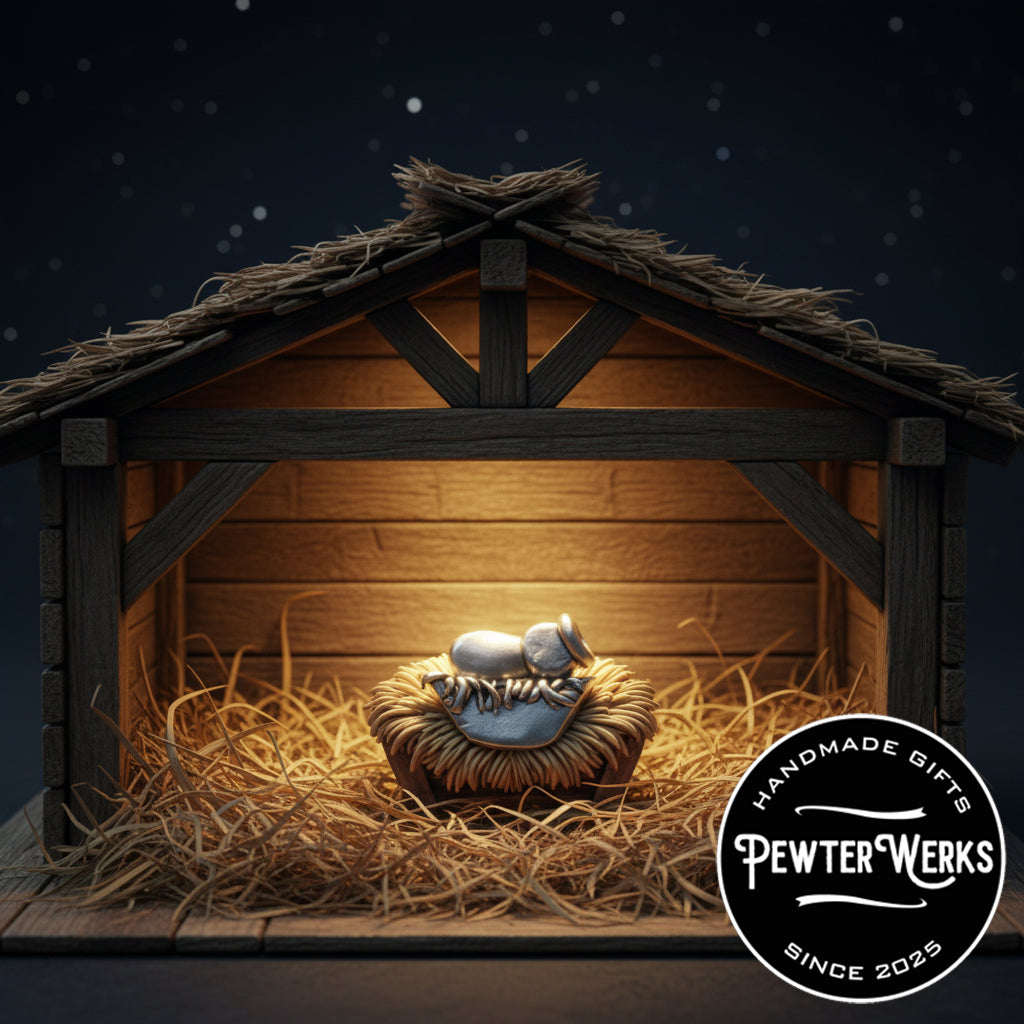 Handmade Pewter Lapel Pin 'Baby Jesus' Gift Bag Included.