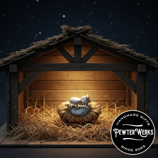 Handmade Pewter Lapel Pin 'Baby Jesus' Gift Bag Included.