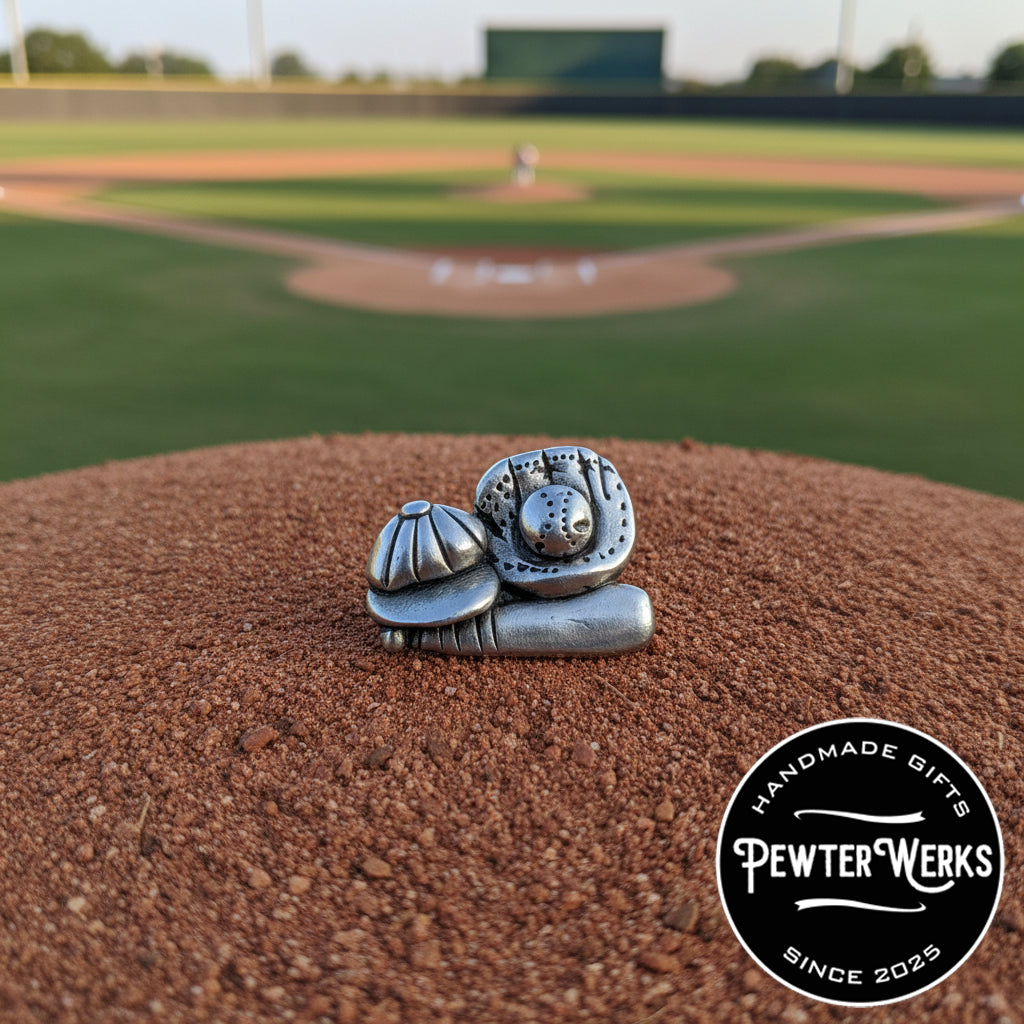 Handmade Pewter Lapel Pin 'Baseball' Gift Bag Included.