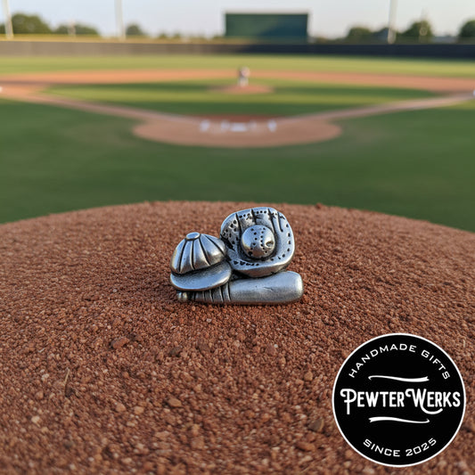 Handmade Pewter Lapel Pin 'Baseball' Gift Bag Included.