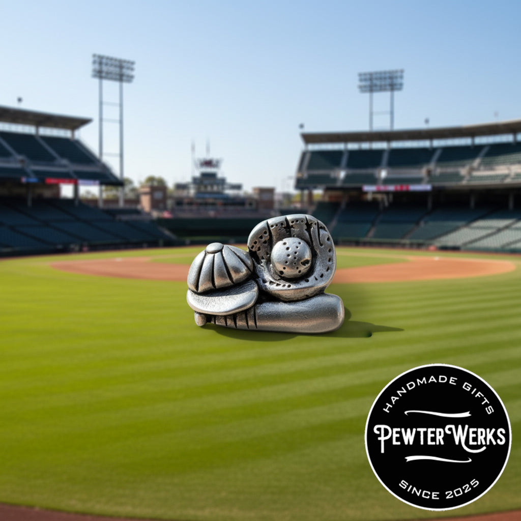 Handmade Pewter Lapel Pin 'Baseball' Gift Bag Included.