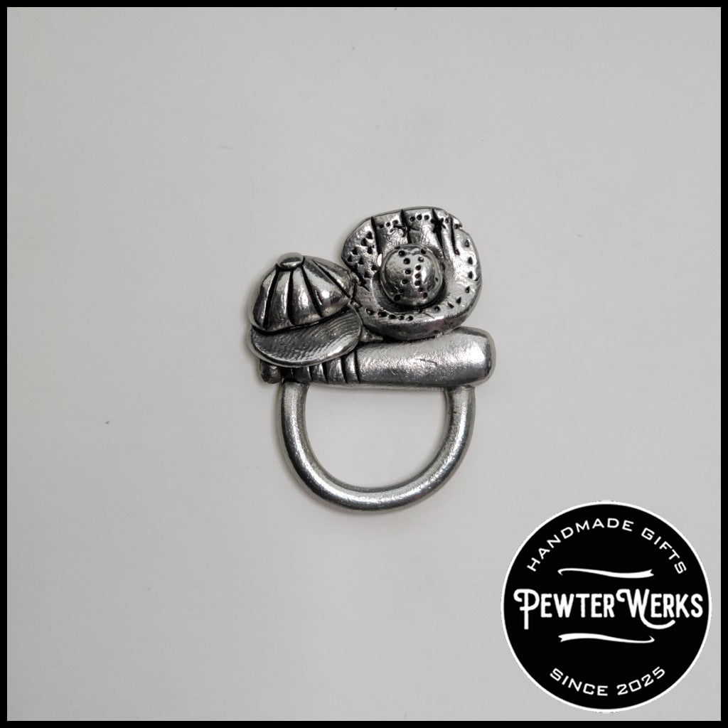 Handmade Pewter Eyeglass / ID Badge Holder Pin 'Baseball' Gift Bag Included.