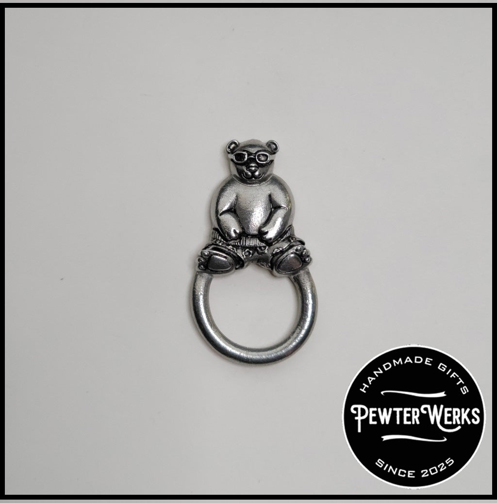 Handmade Pewter Eyeglass / ID Badge Holder Pin 'Beach Panda' Gift Bag Included.