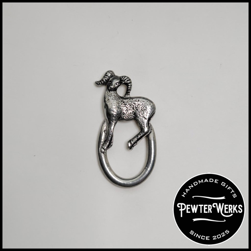 Handmade Pewter Eyeglass / ID Badge Holder Pin 'Big Horn' Gift Bag Included.