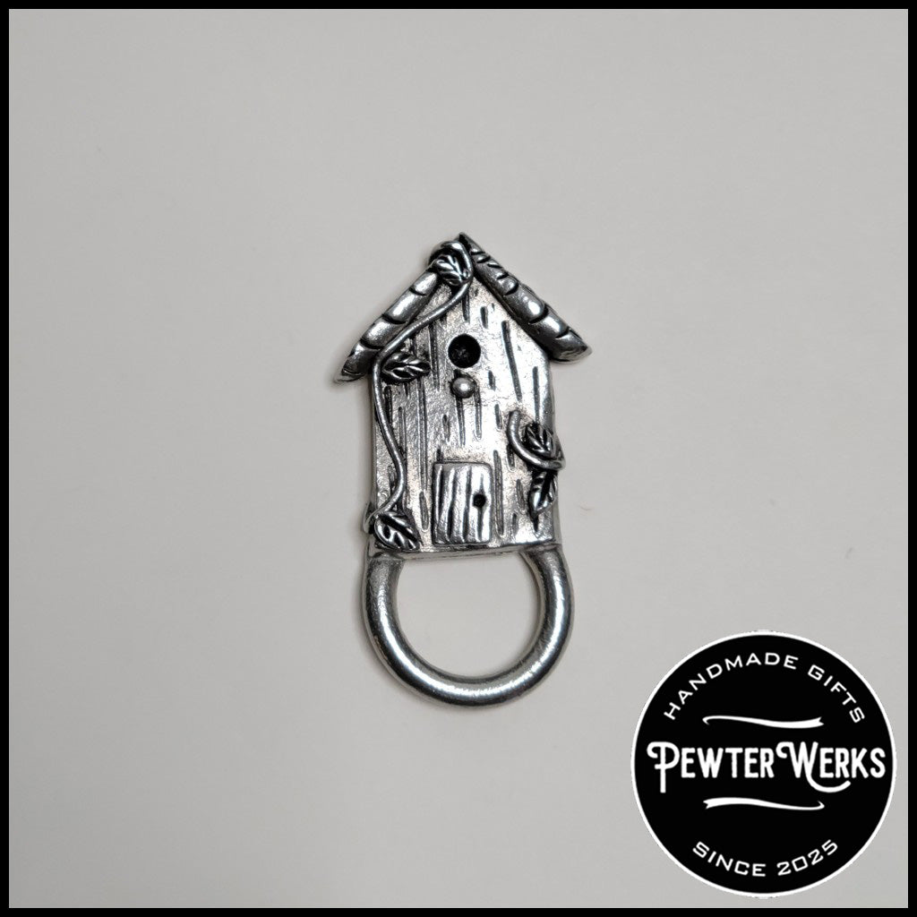 Handmade Pewter Eyeglass / ID Badge Holder Pin 'Birdhouse' Gift Bag Included.