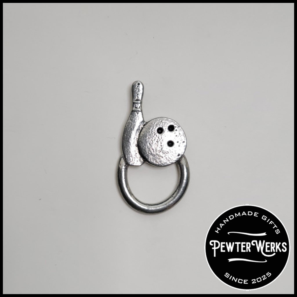Handmade Pewter Eyeglass / ID Badge Holder Pin 'Bowling' Gift Bag Included.