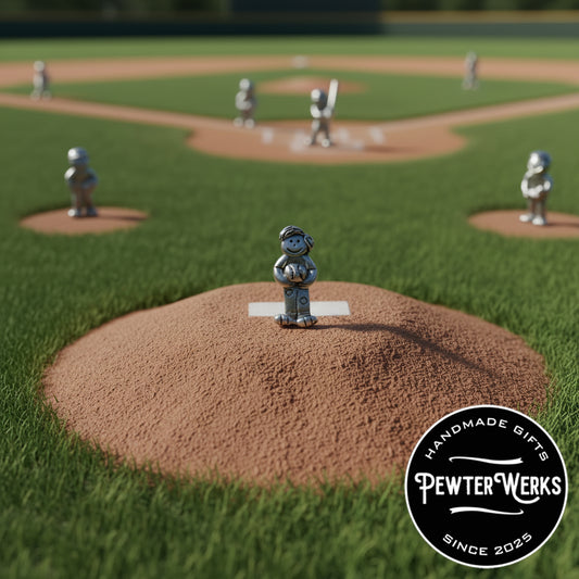 Handmade Pewter Lapel Pin 'Boy with a Baseball' Gift Bag Included.