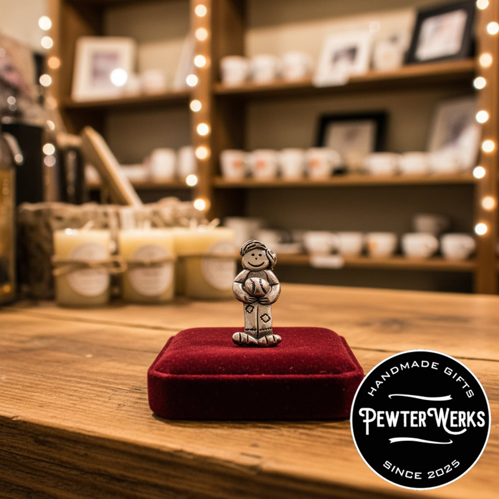 Handmade Pewter Lapel Pin 'Boy with a Baseball' Gift Bag Included.
