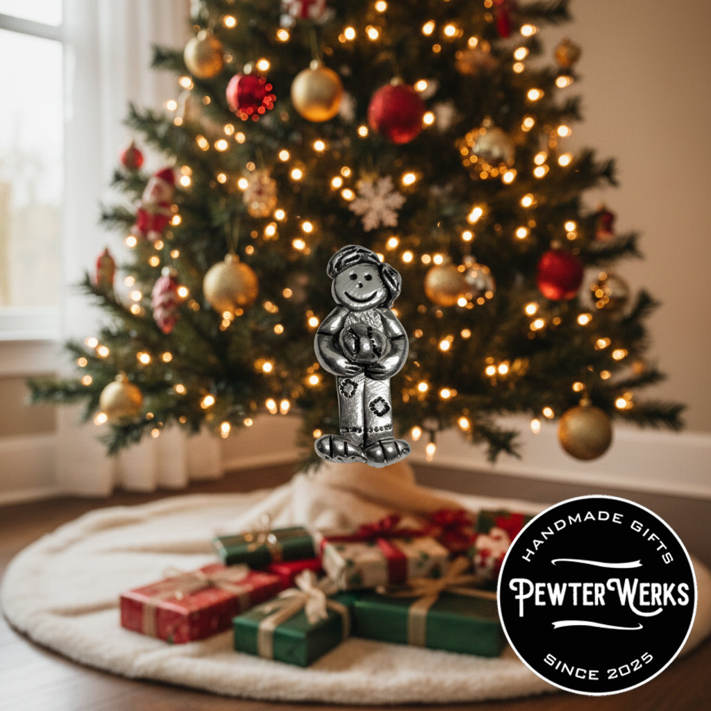 Handmade Pewter Lapel Pin 'Boy with a Baseball' Gift Bag Included.