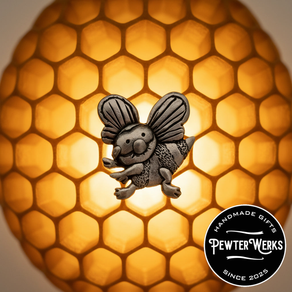 Handmade Pewter Lapel Pin 'Busy Bee' Gift Bag Included.