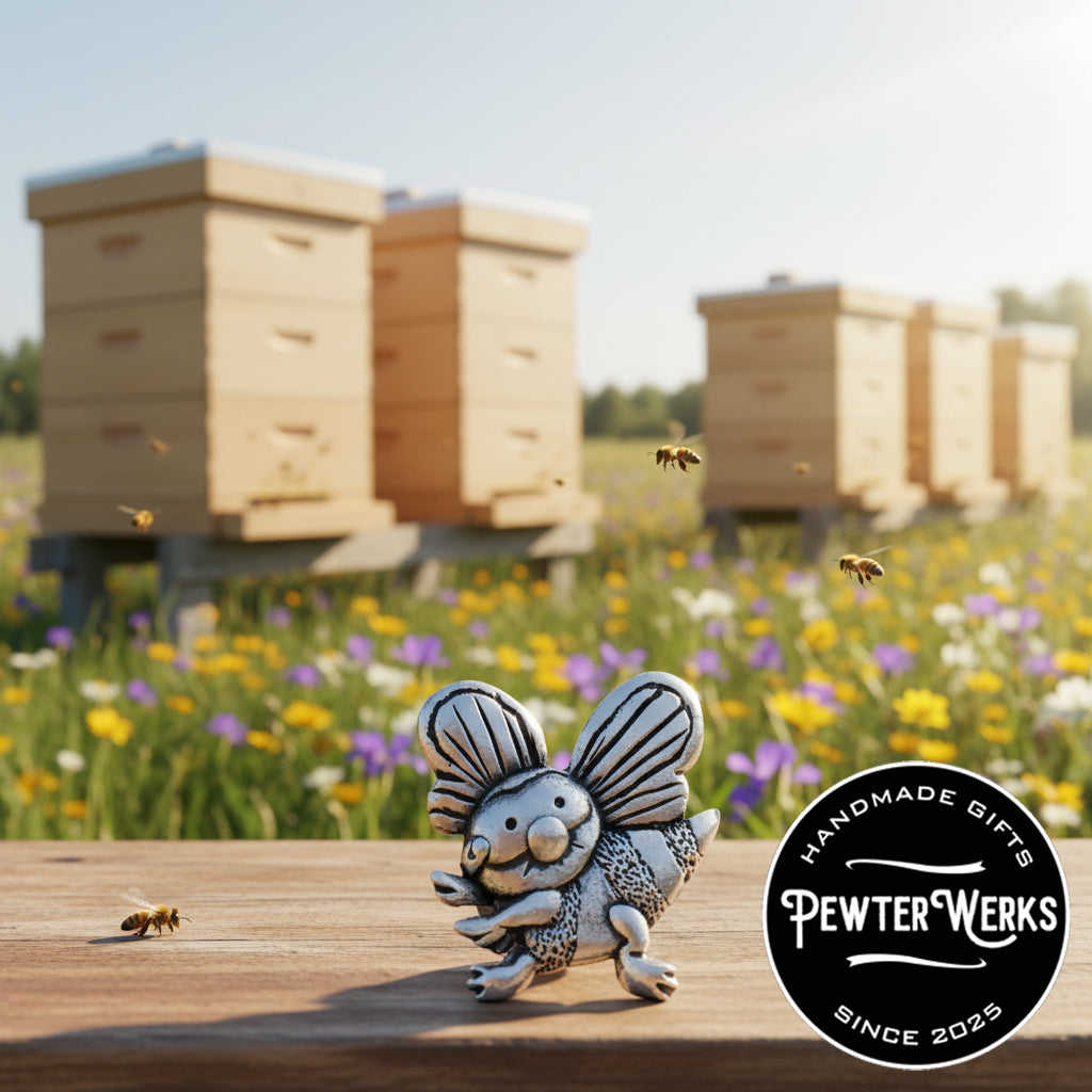 Handmade Pewter Lapel Pin 'Busy Bee' Gift Bag Included.