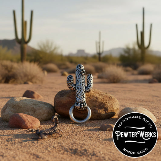 Handmade Pewter Eyeglass / ID Badge Holder Pin 'Cactus' Gift Bag Included.