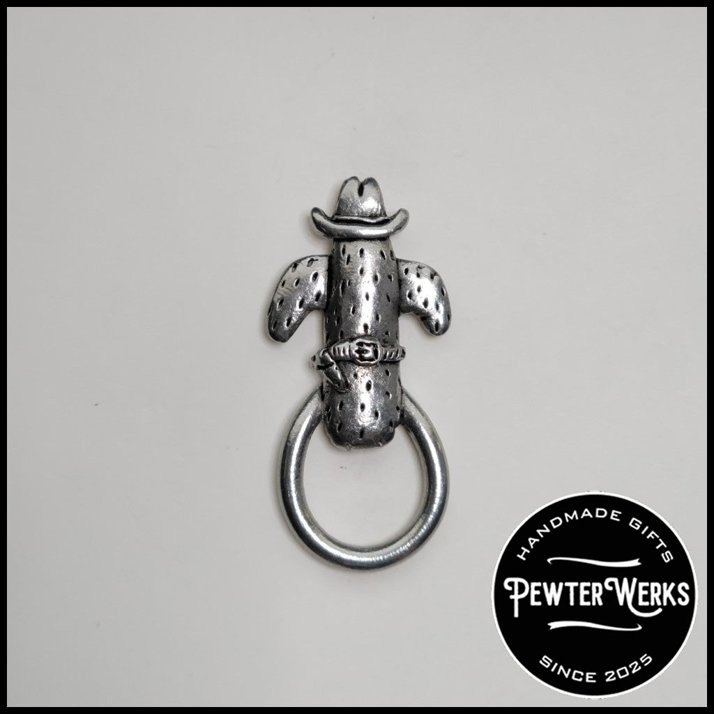 Handmade Pewter Eyeglass / ID Badge Holder Pin 'Cactus Cowboy' Gift Bag Included.