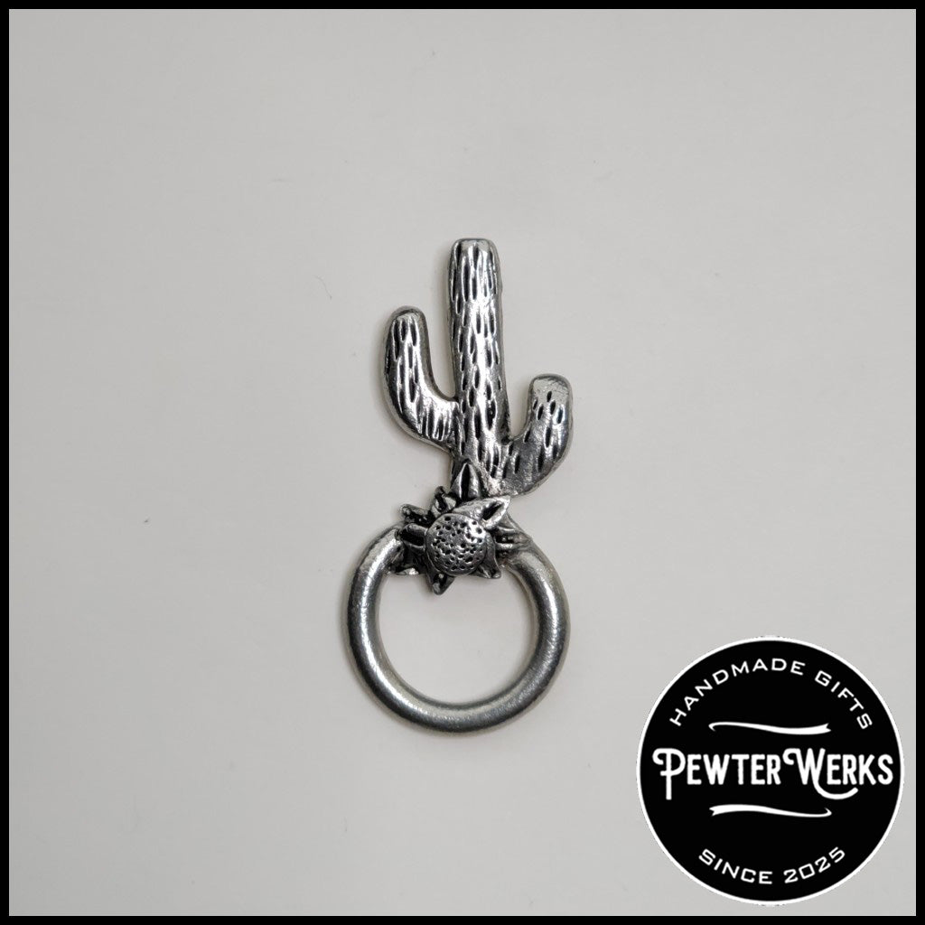 Handmade Pewter Eyeglass / ID Badge Holder Pin 'Cactus with a Flower' Gift Bag Included.