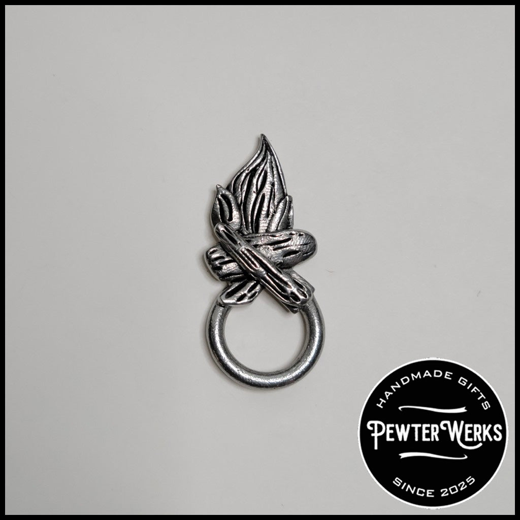 Handmade Pewter Eyeglass / ID Badge Holder Pin 'Campfire' Gift Bag Included.