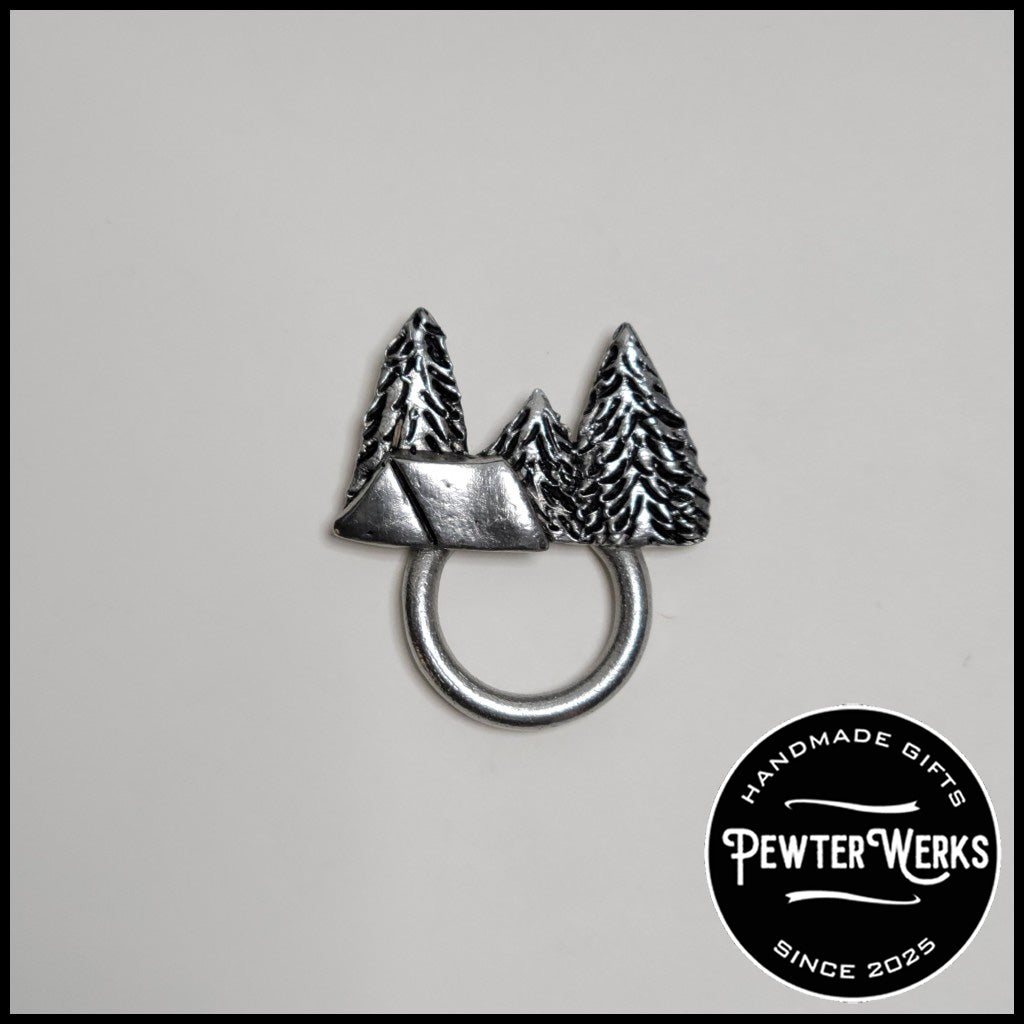 Handmade Pewter Eyeglass / ID Badge Holder Pin 'Camping' Gift Bag Included.