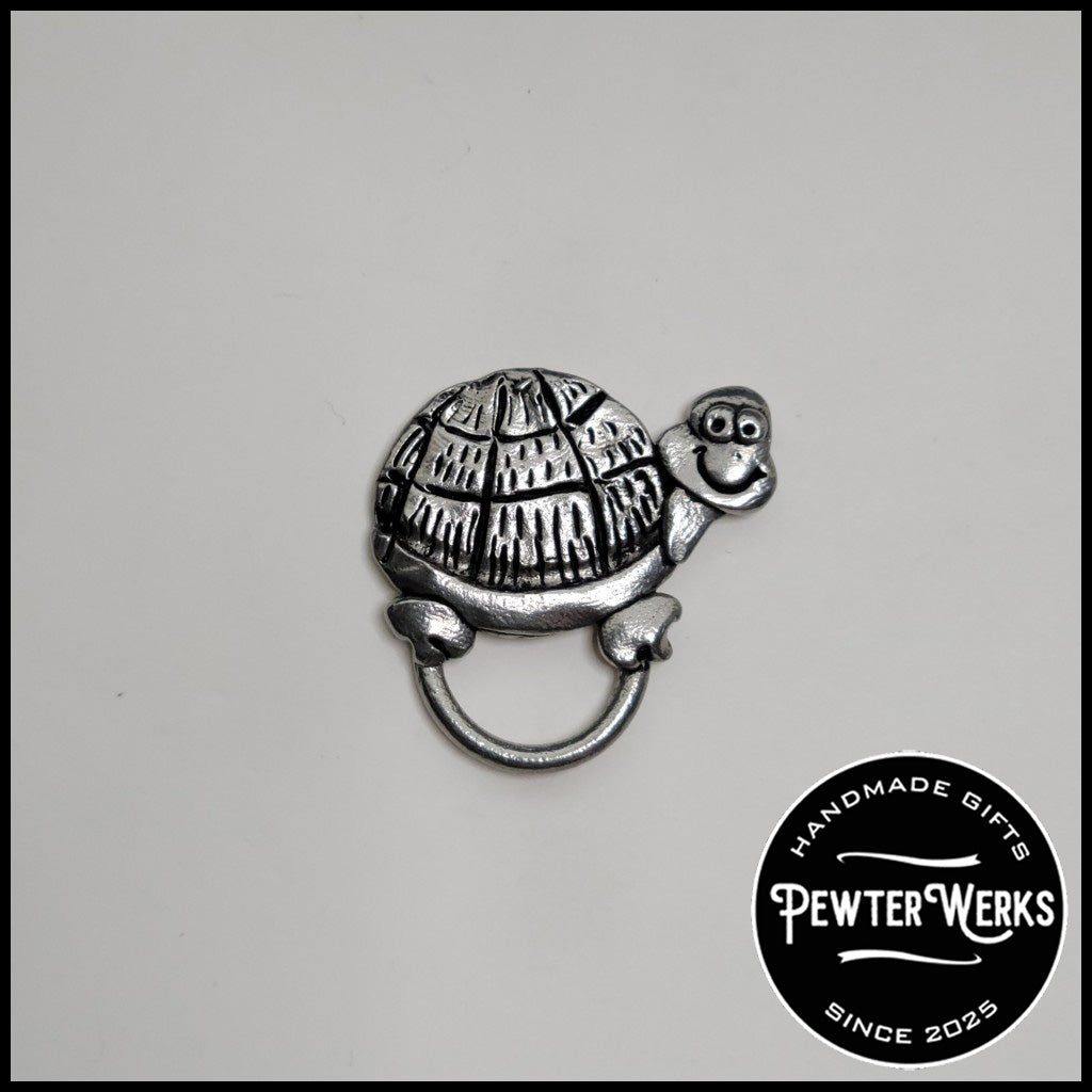Handmade Pewter Eyeglass / ID Badge Holder Pin 'Cartoon Turtle' Gift Bag Included.