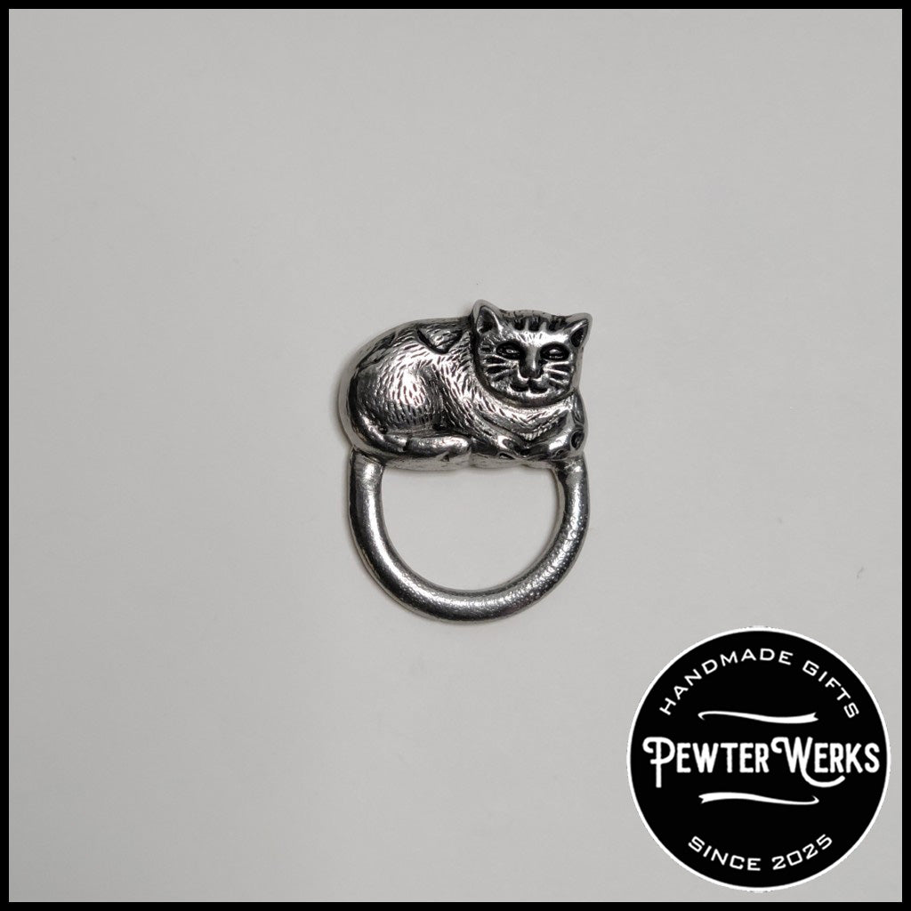 Handmade Pewter Eyeglass / ID Badge Holder Pin 'Cat' Gift Bag Included.