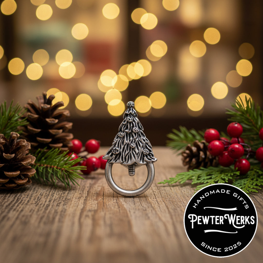 Handmade Pewter Eyeglass / ID Badge Holder Pin 'Christmas Tree' Gift Bag Included.
