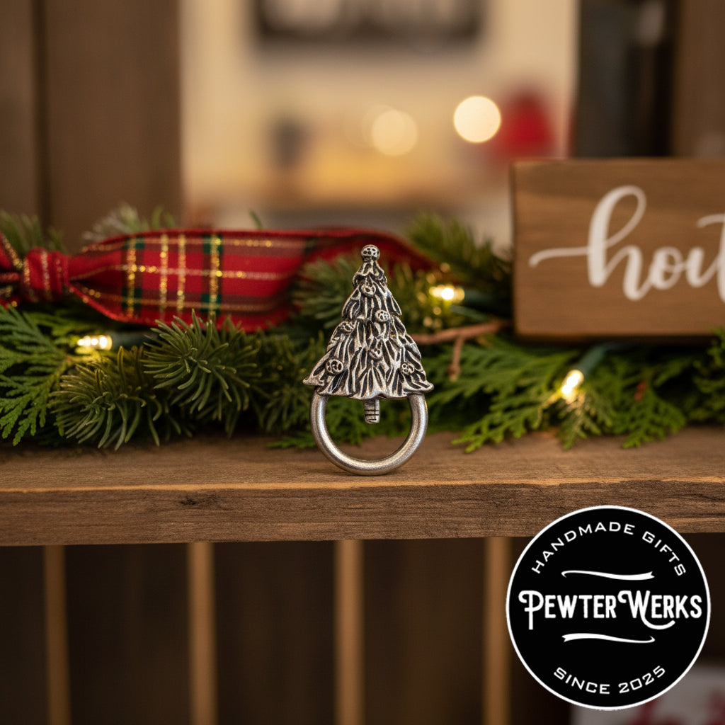 Handmade Pewter Eyeglass / ID Badge Holder Pin 'Christmas Tree' Gift Bag Included.