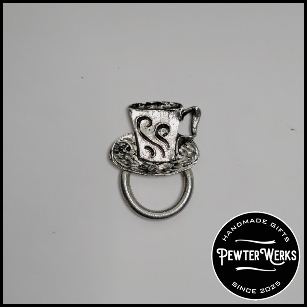 Handmade Pewter Eyeglass / ID Badge Holder Pin 'Cup_of_Coffee' Gift Bag Included.