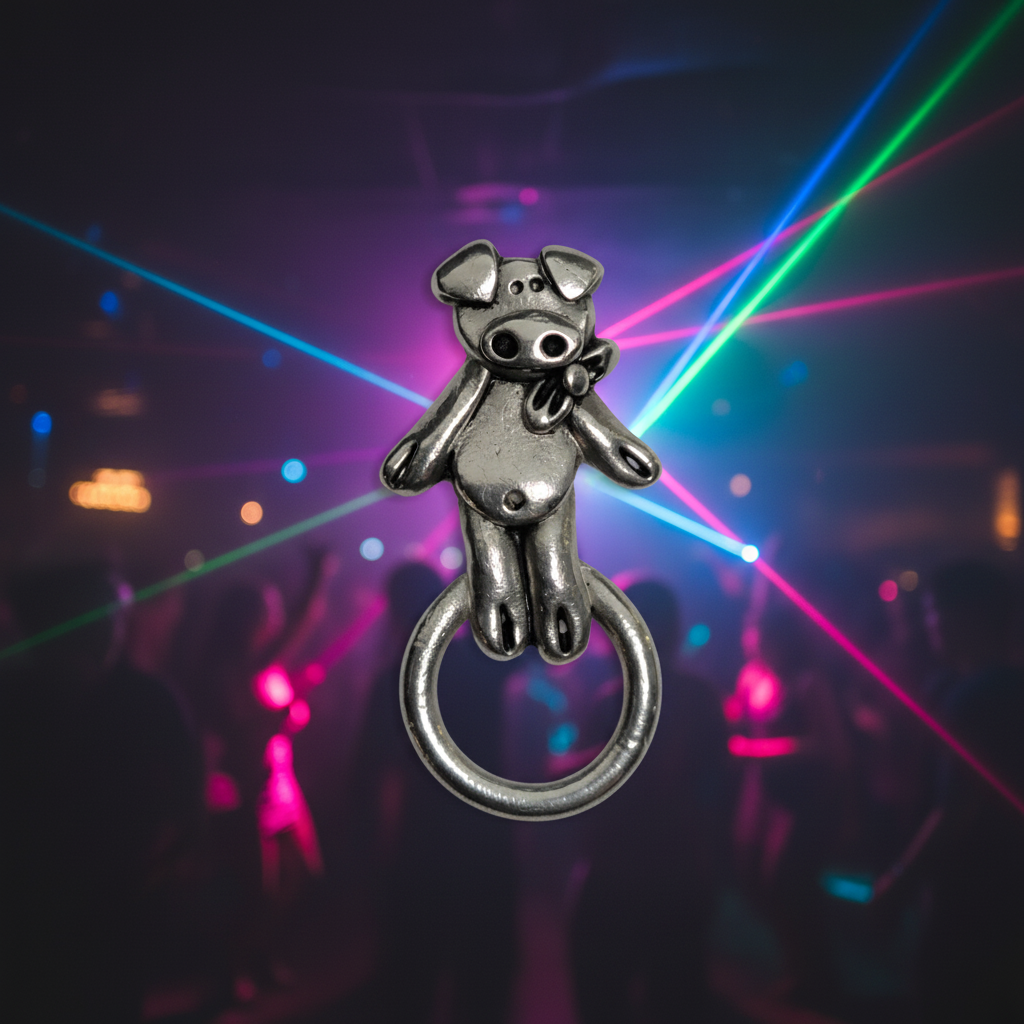 Handmade Pewter Eyeglass / ID Badge Holder Pin 'Dancing Pig' Gift Bag Included.