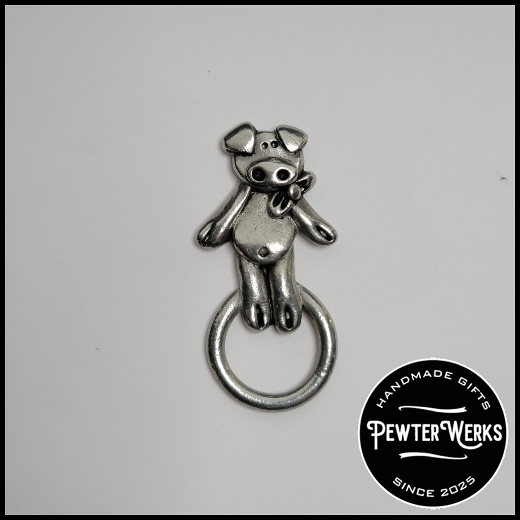 Handmade Pewter Eyeglass / ID Badge Holder Pin 'Dancing Pig' Gift Bag Included.