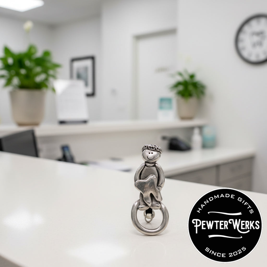Handmade Pewter Eyeglass / ID Badge Holder Pin 'Dentist' Gift Bag Included.