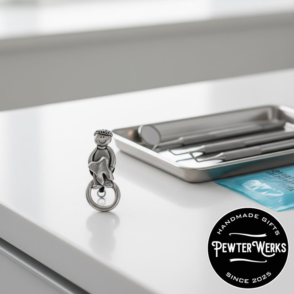 Handmade Pewter Eyeglass / ID Badge Holder Pin 'Dentist' Gift Bag Included.