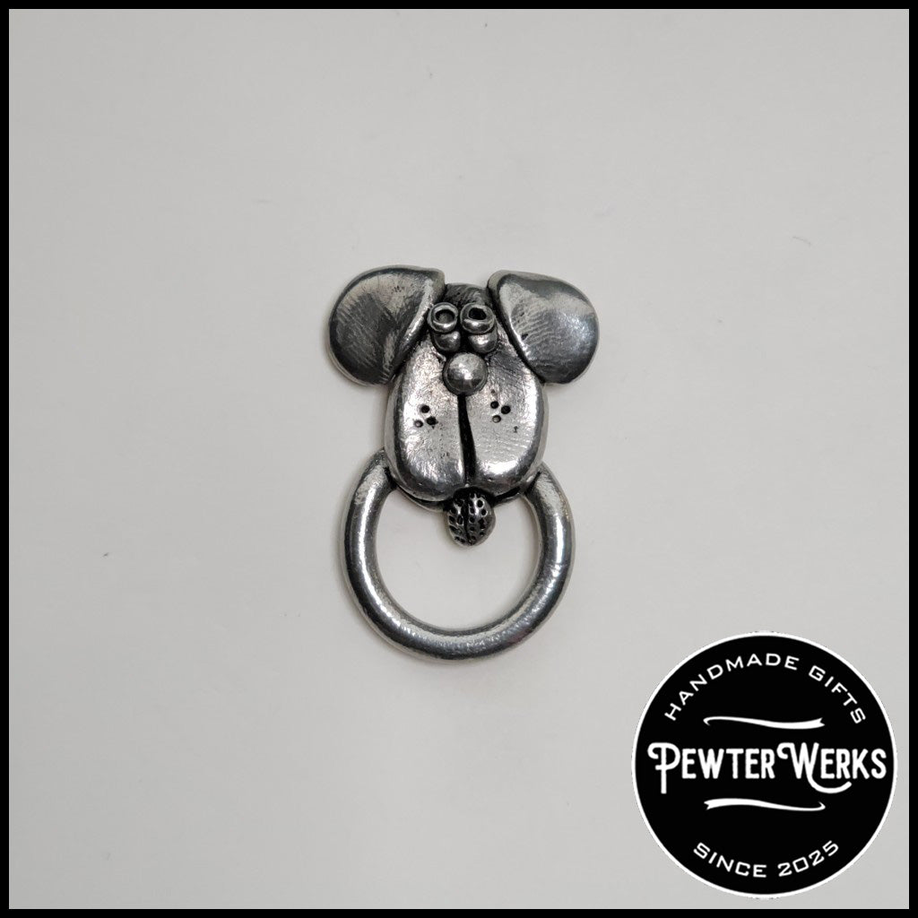 Handmade Pewter Eyeglass / ID Badge Holder Pin 'Dog Face No.2' Gift Bag Included.