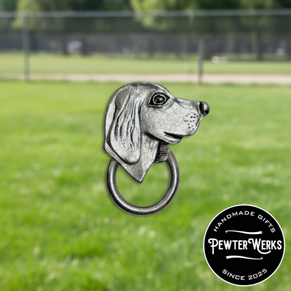 Handmade Pewter Eyeglass / ID Badge Holder Pin 'Dog Head' Gift Bag Included.