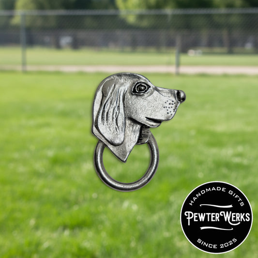 Handmade Pewter Eyeglass / ID Badge Holder Pin 'Dog Head' Gift Bag Included.