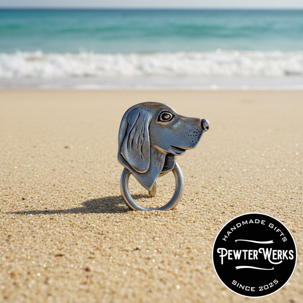 Handmade Pewter Eyeglass / ID Badge Holder Pin 'Dog Head' Gift Bag Included.