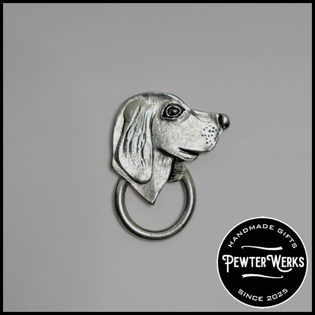 Handmade Pewter Eyeglass / ID Badge Holder Pin 'Dog Head' Gift Bag Included.