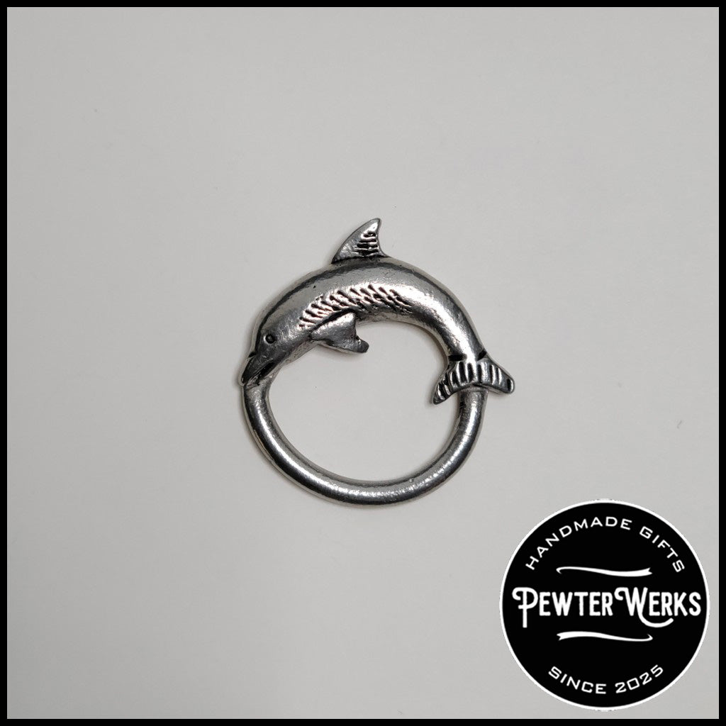 Handmade Pewter Eyeglass / ID Badge Holder Pin 'Dolphin' Gift Bag Included.