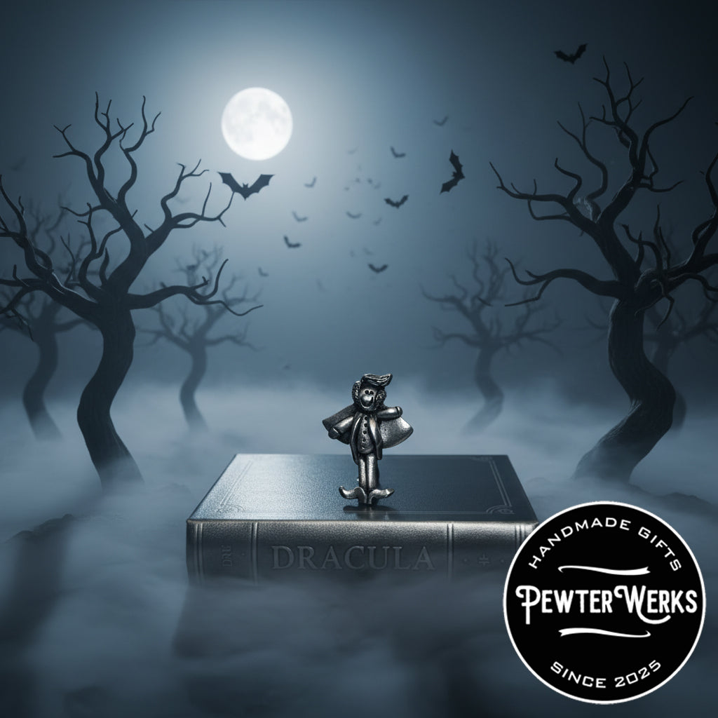 Handmade Pewter Lapel Pin 'Dracula' Gift Bag Included.