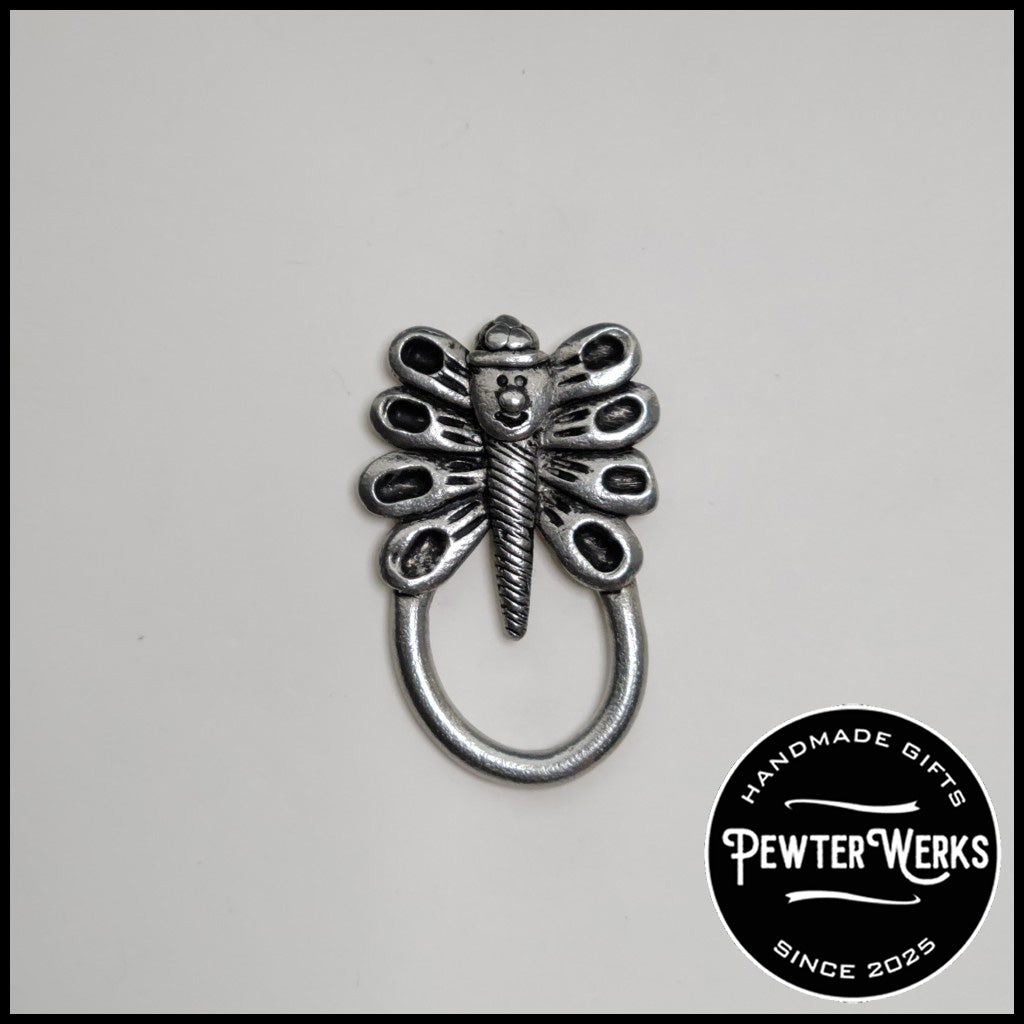 Handmade Pewter Eyeglass / ID Badge Holder Pin 'Dragonfly Leprechaun' Gift Bag Included.