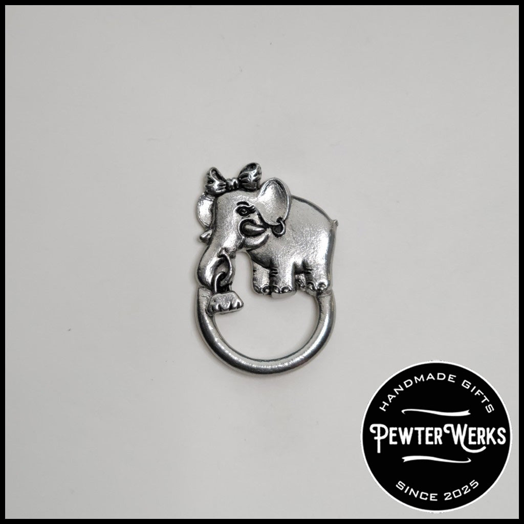 Handmade Pewter Eyeglass / ID Badge Holder Pin 'Elephant with a Purse' Gift Bag Included.