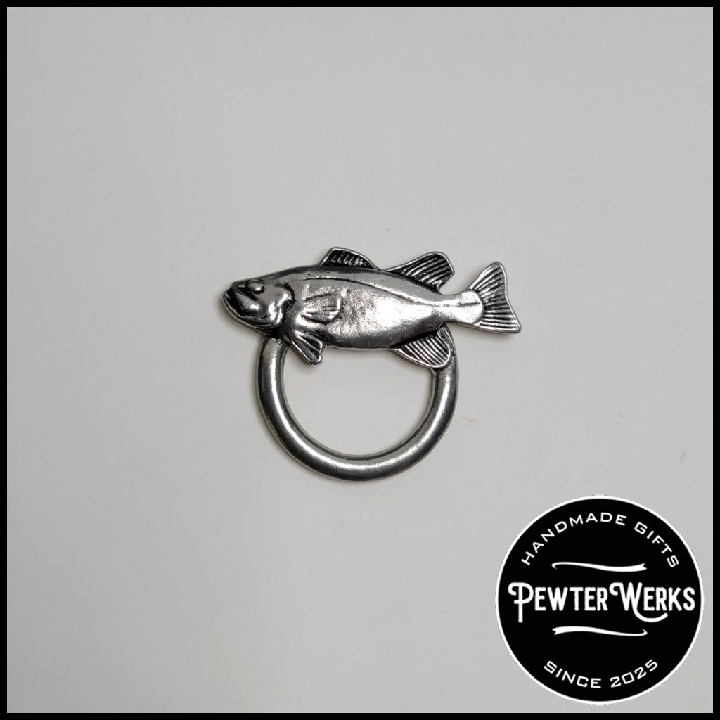 Handmade Pewter Eyeglass / ID Badge Holder Pin 'Fish a Bass' Gift Bag Included.