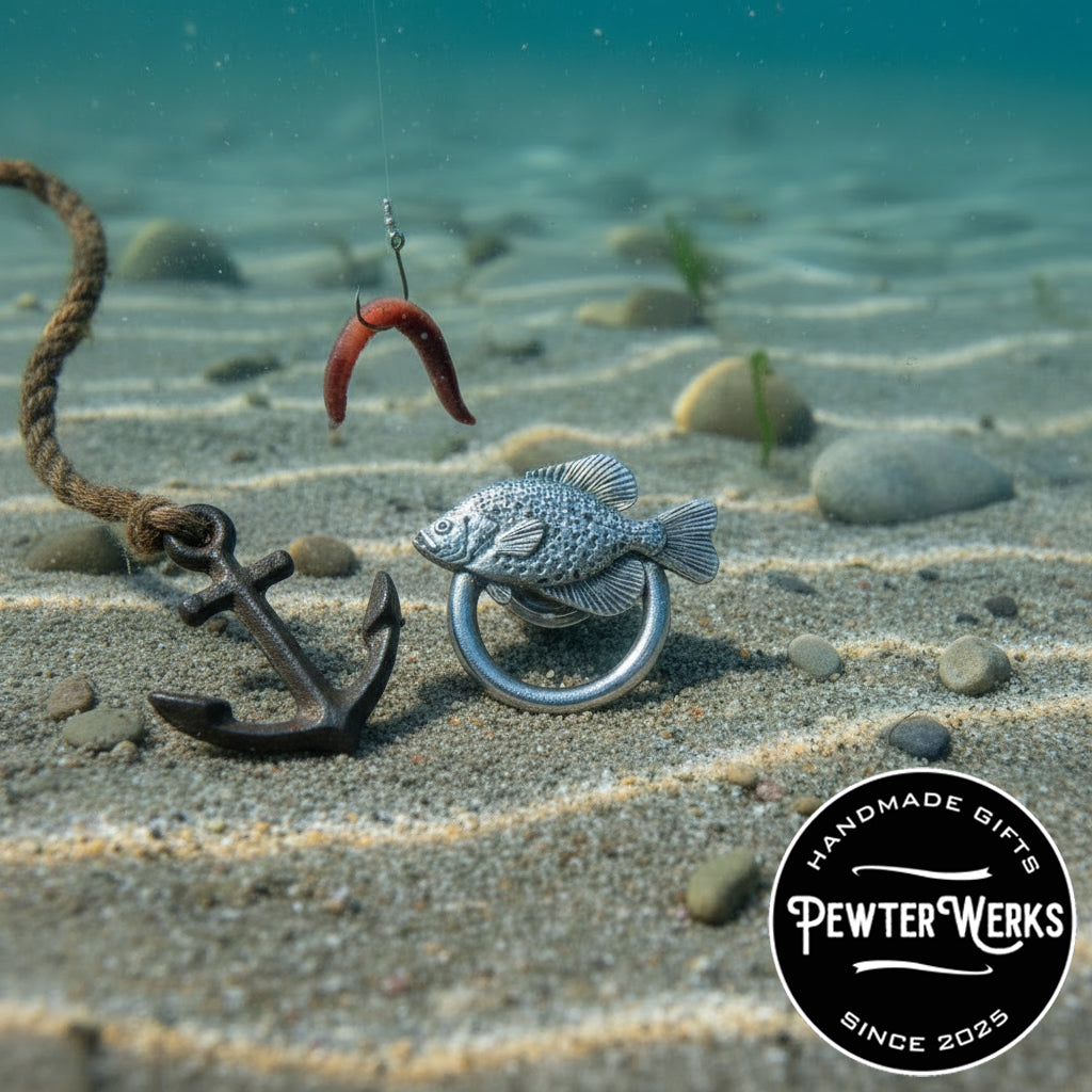 Handmade Pewter Eyeglass / ID Badge Holder Pin 'Fish a Blue Gill' Gift Bag Included.