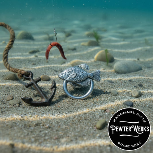 Handmade Pewter Eyeglass / ID Badge Holder Pin 'Fish a Blue Gill' Gift Bag Included.